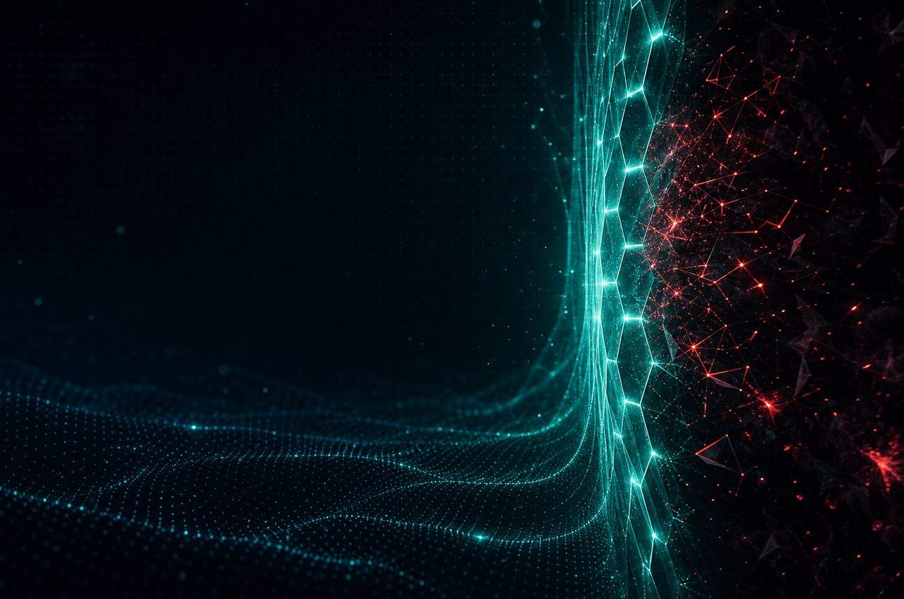 A breach in a protective digital barrier, representing the warning signs of an unsafe casino